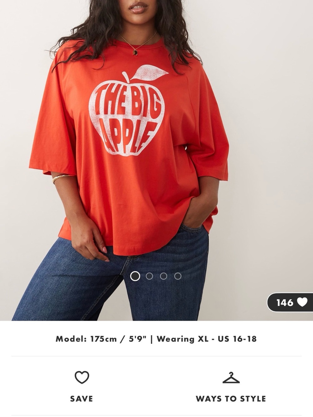 ASOS Curve Oversized Red Short-Sleeve Tee with 'The Big Apple' Graphic